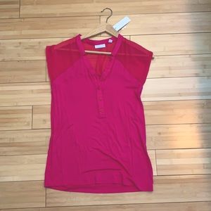 New York & Company Pink Mesh Blouse
